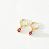 Hannah Pink Crystal Huggie Tear Drop Hoops Earrings